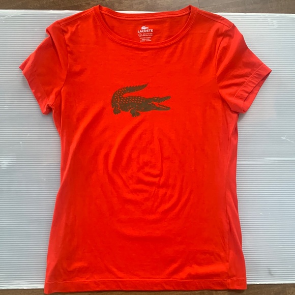 Women’s Red Lacoste Pima Cotton T Shirt Size 40 - Picture 1 of 7